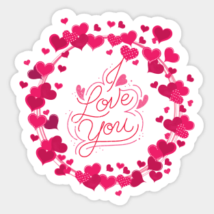 I Love You. Red Hearts Circle Sticker